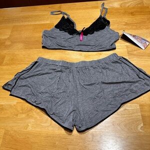 Gray and Black Lace Trim Sleepwear Set